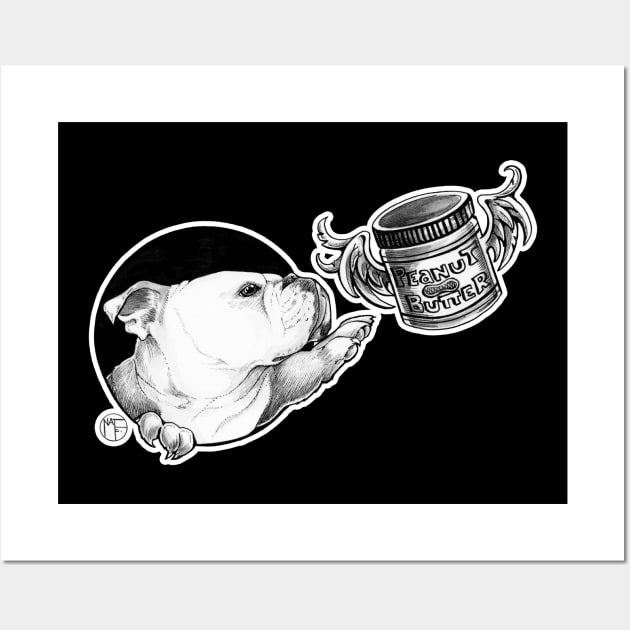 Bulldog Dream of Peanut Butter - White Outline Design Wall Art by Nat Ewert Art